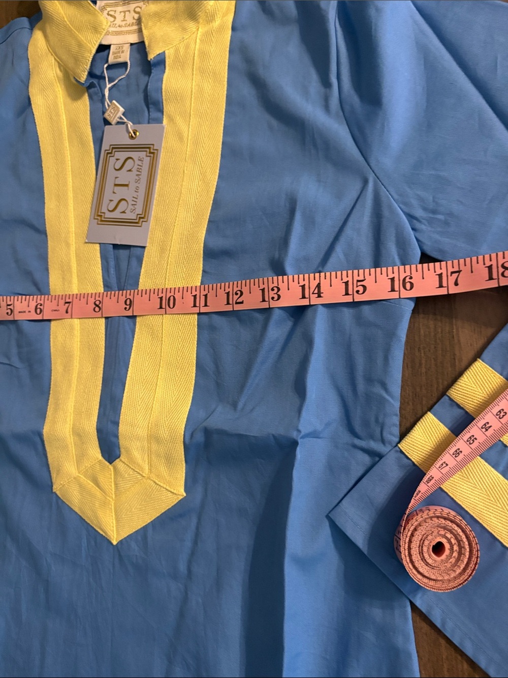 Sail to Sable Cornflower Blue Caftan with Pale Yellow Trim - Picture 9 of 16
